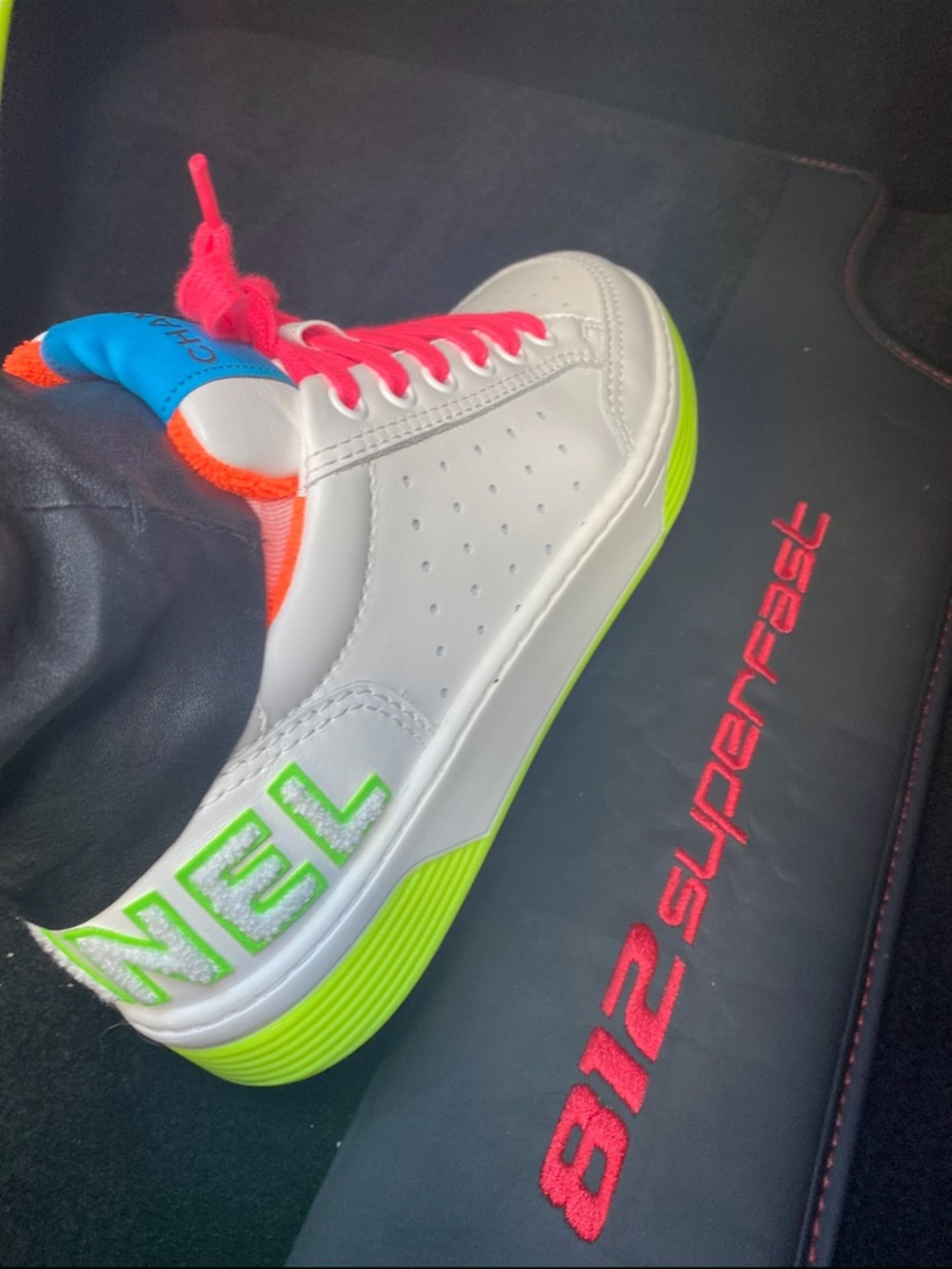 CHANEL Leather Sneakers White Neon Sole EU 37.5